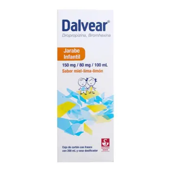 Dalvear Jarabe Infantil Miel Lima Limón 200 ml, Lab. Siefried (Dropropizina 150 mg, Bromhexina 80 mg / 100 ml)