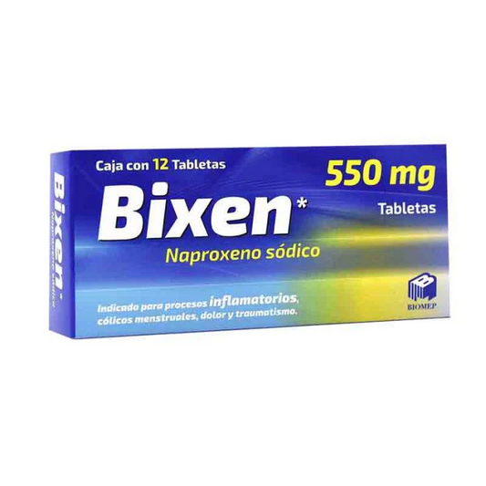 Bixen 12 tabletas, Lab. Biomep (Naproxeno Sódico 550 mg)