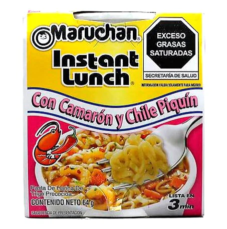 MARUCHAN INSTANT LUNCH CAMARON CON CHILE PIQUIN 64G