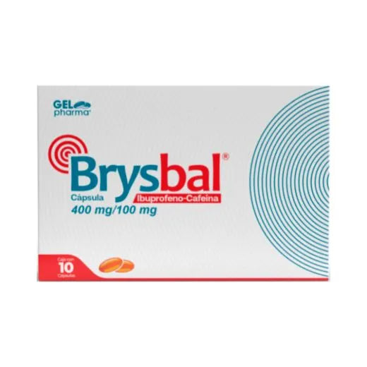 Brysbal 10 cápsulas, Lab. Gel Pharma (Ibuprofeno 400 mg, Cafeína 100 mg)