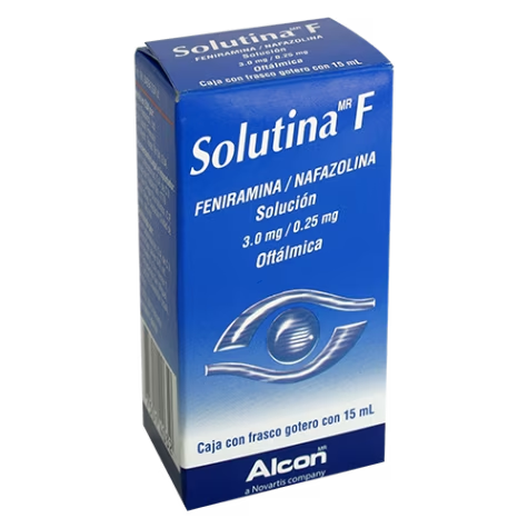 Solutina F Solución Oftálmica 15 ml, Lab. Alcon (Feniramina 3 mg, Nafazolina 0.25 mg)