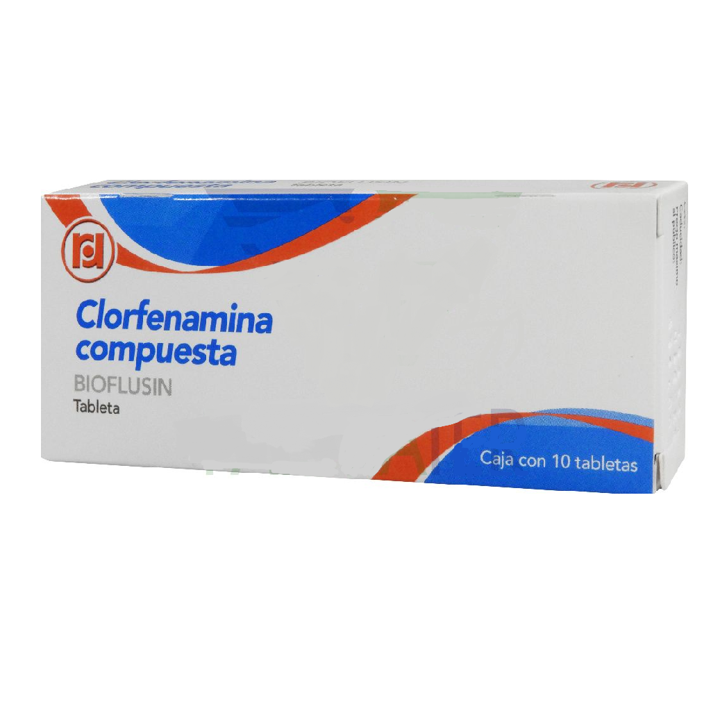 Clorfenamina Compuesta 10 tabletas, Lab. Bioresearch (Paracetamol 500 mg, Cafeína 25 mg, Fenilefrina 5 mg, Clorfenamina 4 mg)