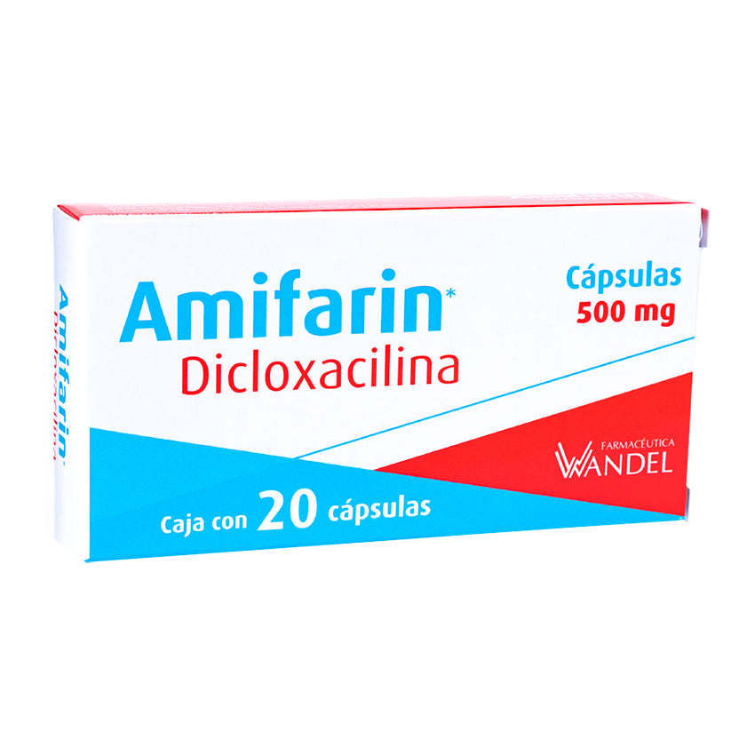 Amifarin 20 cápsulas, Lab. Wandel (Dicloxacilina 500 mg)