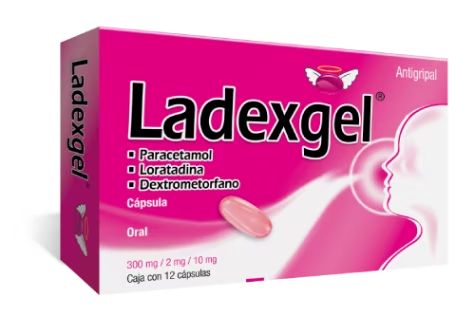 Ladexgel 12 Cápsulas Lab. Progela (Paracetamol 300.000 mg , Dextrometorfano 10.000 mg , Loratadina 2.000 mg)