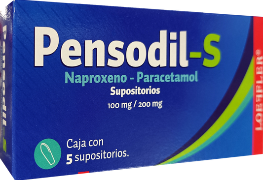 Pensodil-S 5 sup. Supositorios Lab. Loeffler (Paracetamol 200.000 mg , Naproxeno 100.000 mg)