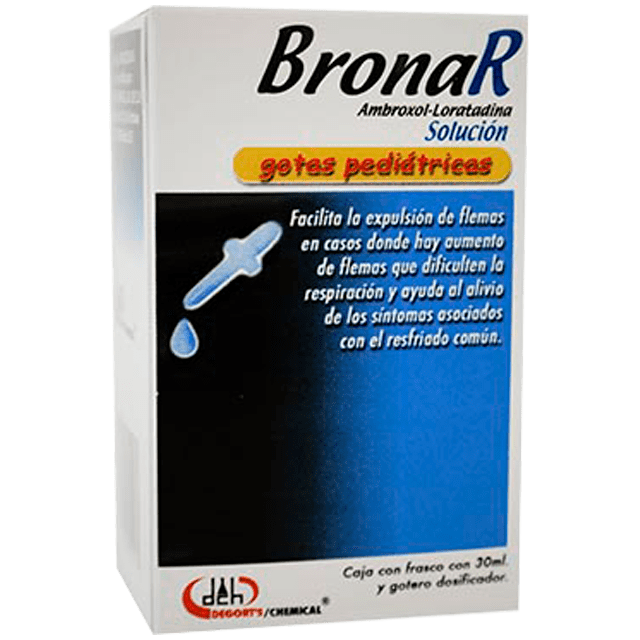 BronaR Solución gotas pediátricas 30 ml, Lab. Degort's (Loratadina 100 mg, Ambroxol 600 mg)