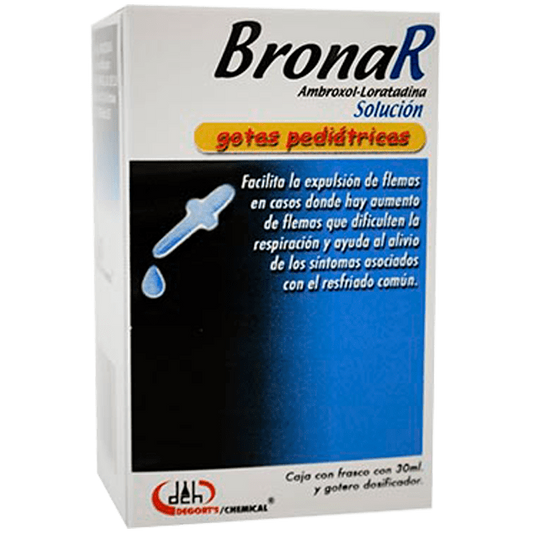 BronaR Solución gotas pediátricas 30 ml, Lab. Degort's (Loratadina 100 mg, Ambroxol 600 mg)