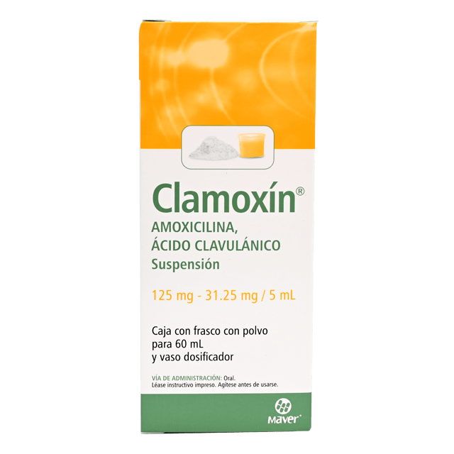 Clamoxín 60 ml Suspensión (oral) Lab. Maver (Amoxicilina 125.000 mg / 5 ml , Ácido Clavulánico 31.250 mg / 5 ml)