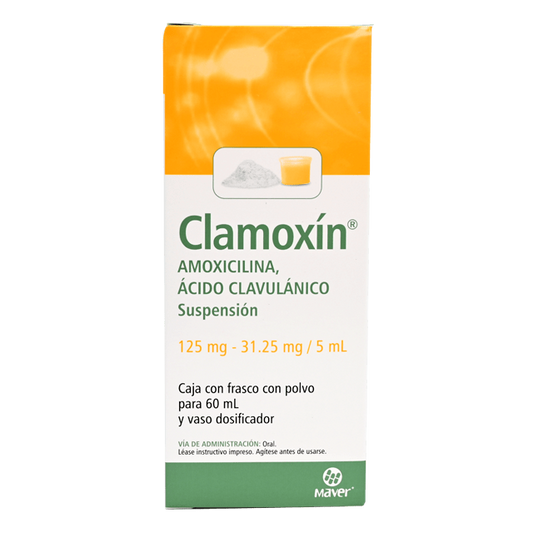 Clamoxín 60 ml Suspensión (oral) Lab. Maver (Amoxicilina 125.000 mg / 5 ml , Ácido Clavulánico 31.250 mg / 5 ml)