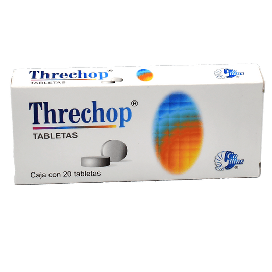 Threchop 20 Tabletas Lab. Collins (Carbón vegetal activado 200.000 mg , Diyodohidroxiquinoleína 200.000 mg , Furazolidona 50.000 mg , Homatropina 2.000 mg)