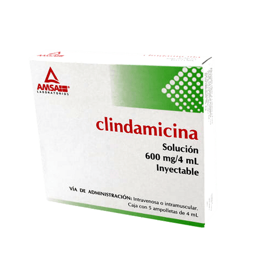 Clindamicina Solución Inyectable 5 ampulas de 4 ml, Lab. AMSA (Clindamicina 600 mg / 4 ml)