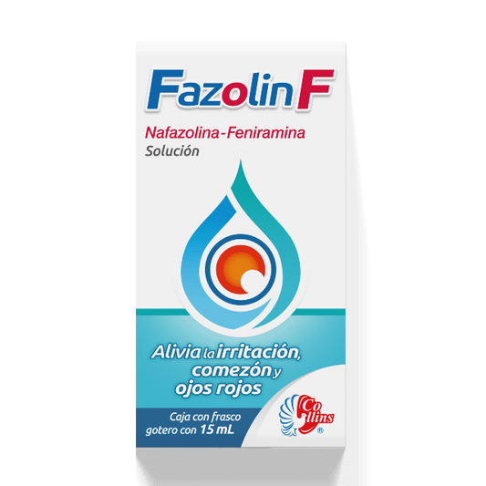 Fazolin F 15 ml Solución (Oftálmica) Lab. Collins (Feniramina 3.000 mg / 1 ml , Nafazolina 0.160 mg / 1 ml)