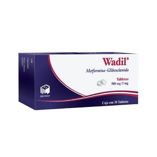 Wadil 30 Tab. Tabletas Lab. Biomep (Metformina 500.000 mg , Glibenclamida 5.000 mg)