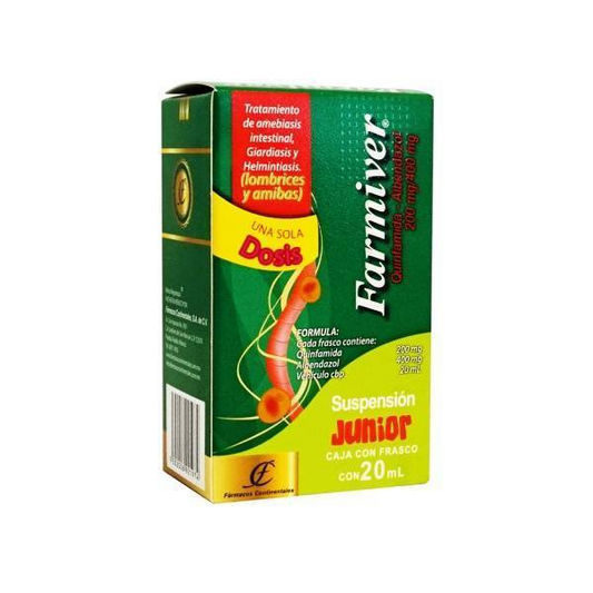 Farmiver Junior 20 ml Suspensión (oral) Lab. Fármacos Continentales (Albendazol 400.000 mg, Quinfamida 200.000 mg / 20 ml)