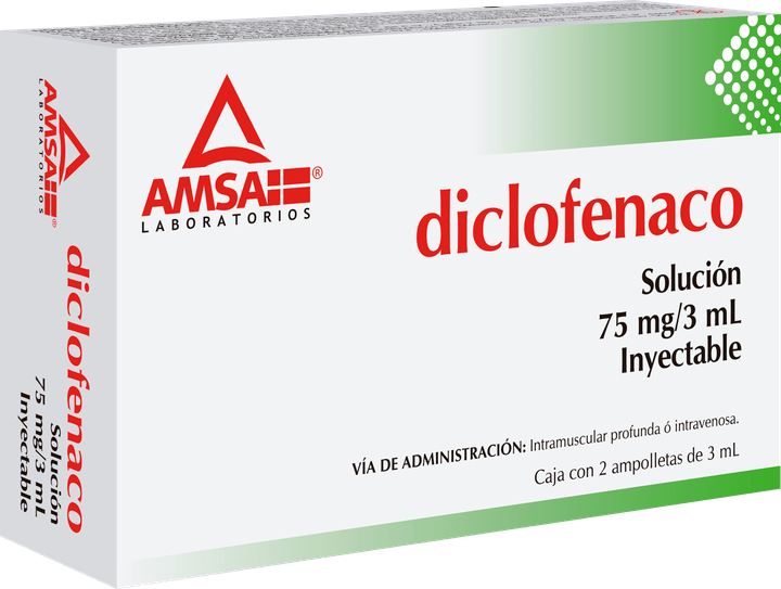 Diclofenaco 2 ampolletas de 3 ml, Lab. AMSA (Diclofenaco 75 mg / 3 ml)