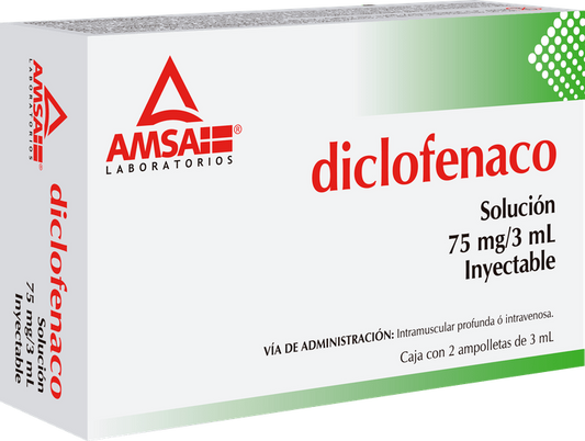 Diclofenaco 2 ampolletas de 3 ml, Lab. AMSA (Diclofenaco 75 mg / 3 ml)