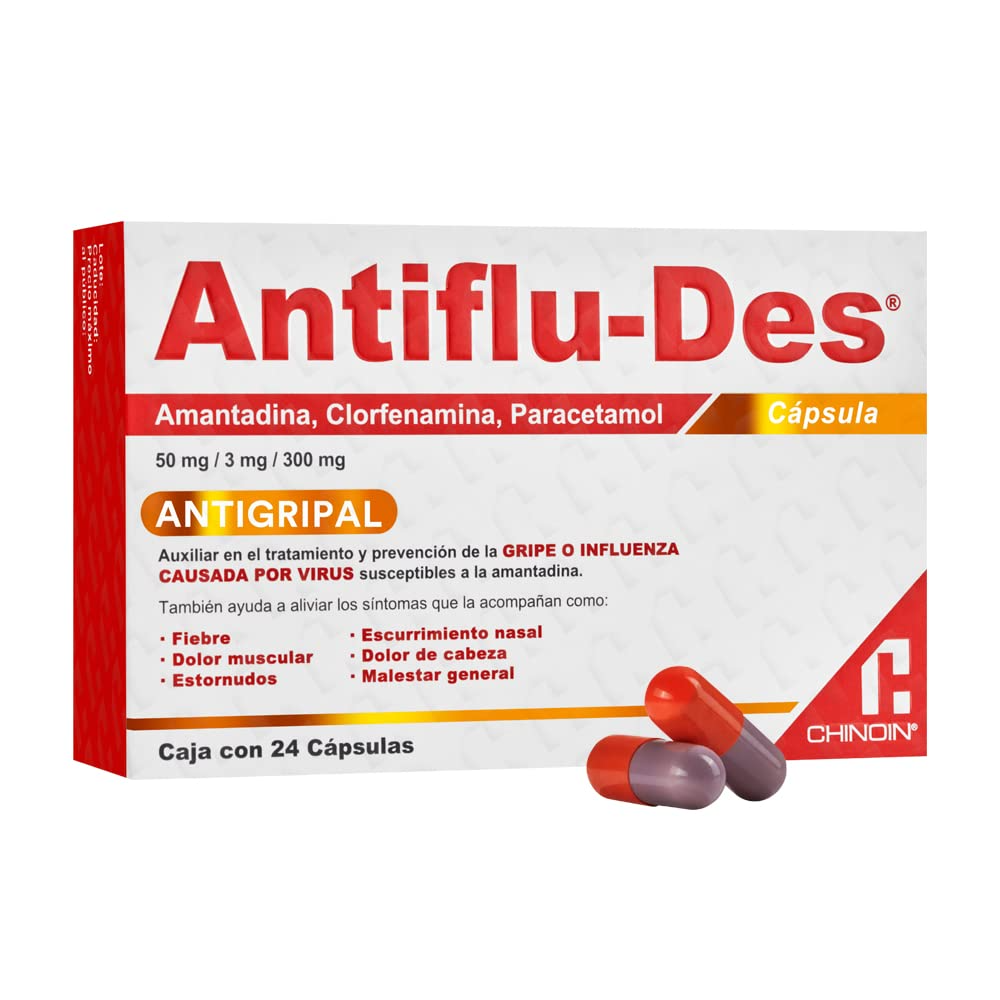 Antiflu-Des 24 Cáp. Cápsulas Lab. Chinoin (Paracetamol 300.000 mg , Amantadina 50.000 mg , Clorfenamina 3.000 mg)