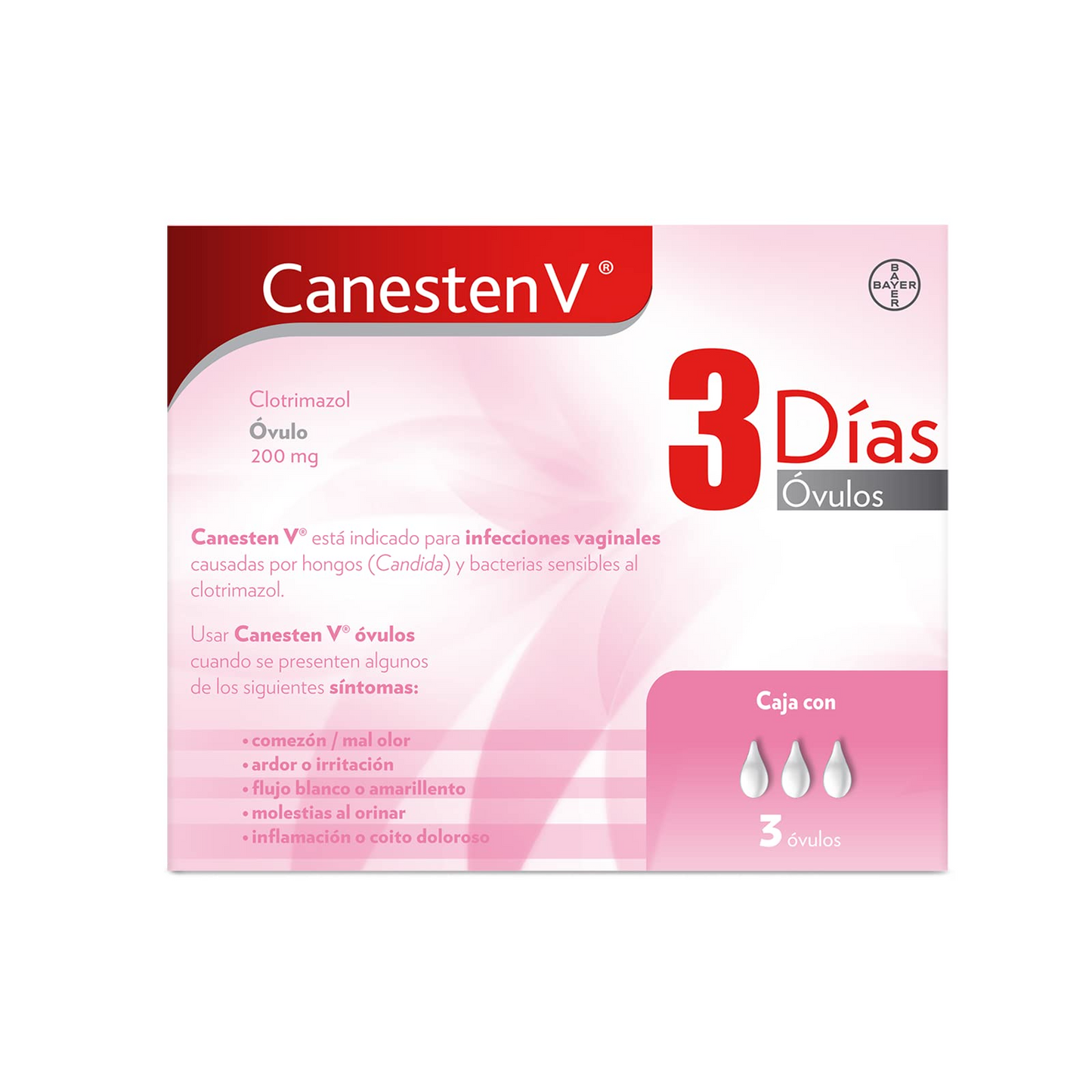 Canesten caja con 3 ovulos, Lab Bayer (Clotrimazol 200mg)