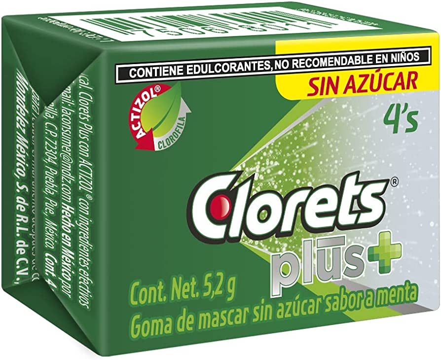 Chicle Cloret's Plus 4's Menta 1 pza. Adams