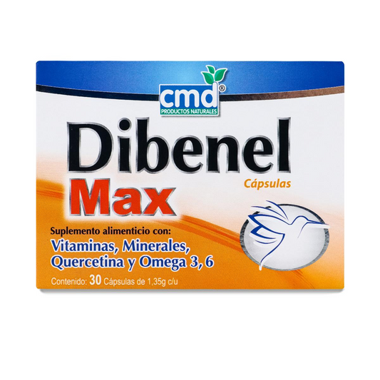 Dibenel Max 30 cápsulas, Lab. CMD (Vitamina E, Vitamina C, Complejo B, Vitamina A, Ácido Fólico, Omega 3, Omega 6, Magnesio,)