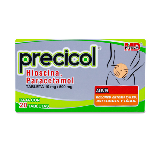 Precicol 20 Tabletas Lab. Liferpal MD (Paracetamol 500.000 mg , Hioscina 10.000 mg)