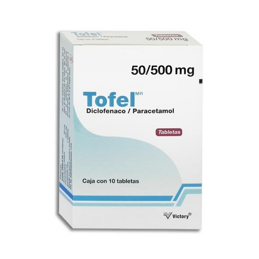 Tofel 10 tabletas, Lab. Victory (Diclofenaco 50 mg, Paracetamol 500 mg)