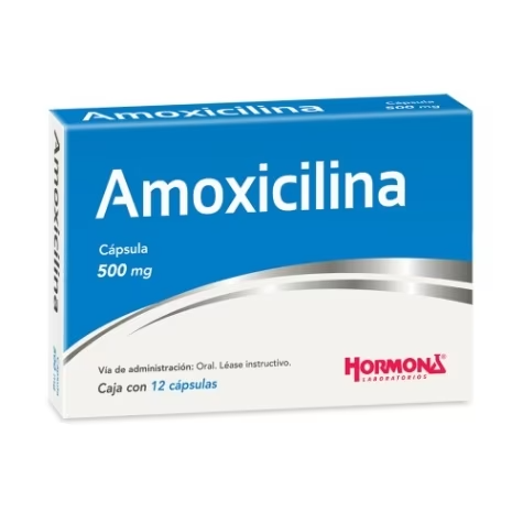 Amoxicilina 12 cápsulas, Lab. Hormona (Amoxicilina 500 mg)