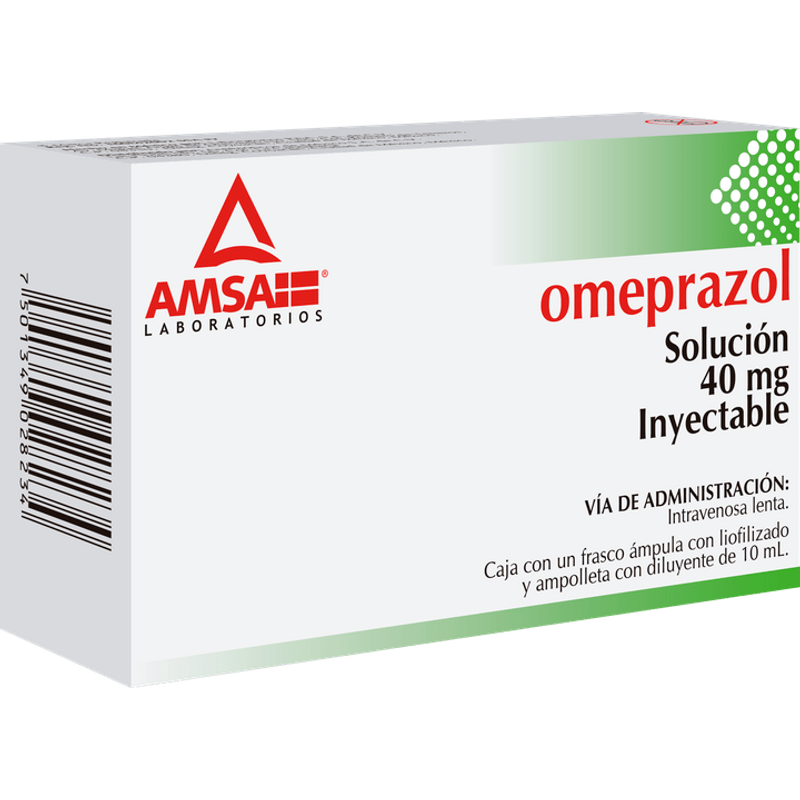 Omeprazol Solución Inyectable 1 ampula de 10 ml, Lab. AMSA (Omeprazol 40 mg)