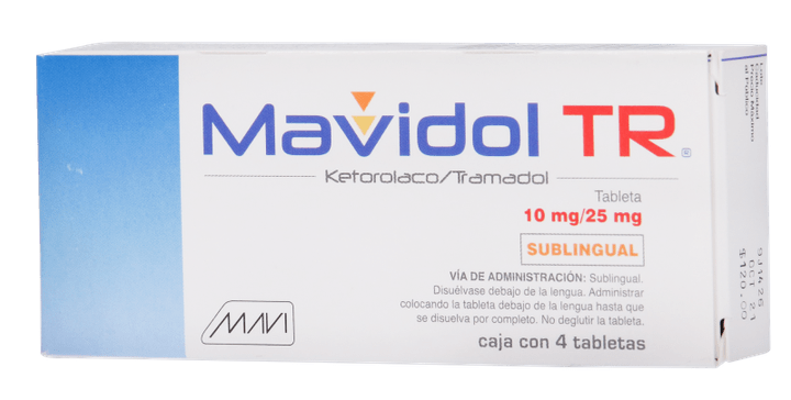 Mavidol TR 4 tab. Tabletas (Sublinguales) Lab. Mavi (Tramadol 25.000 mg , Ketorolaco 10.000 mg)