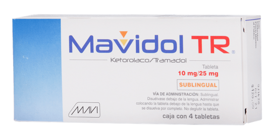 Mavidol TR 4 tab. Tabletas (Sublinguales) Lab. Mavi (Tramadol 25.000 mg , Ketorolaco 10.000 mg)