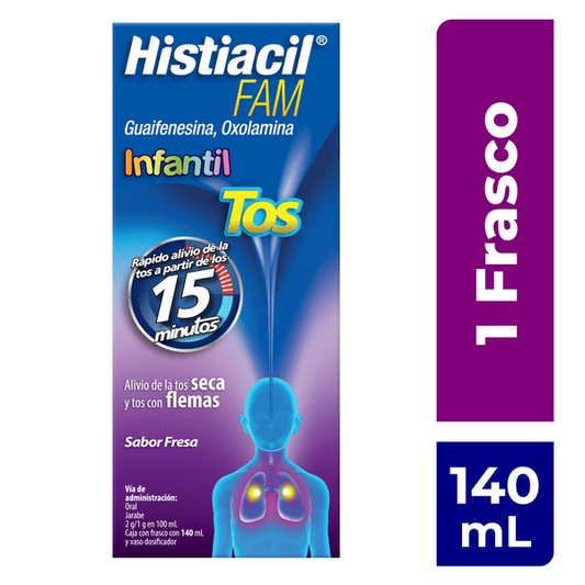 Histiacil Fam Jarabe Infantil 140 ml, Lab. Sanofi (Dextrometorfano, Oxolamina)