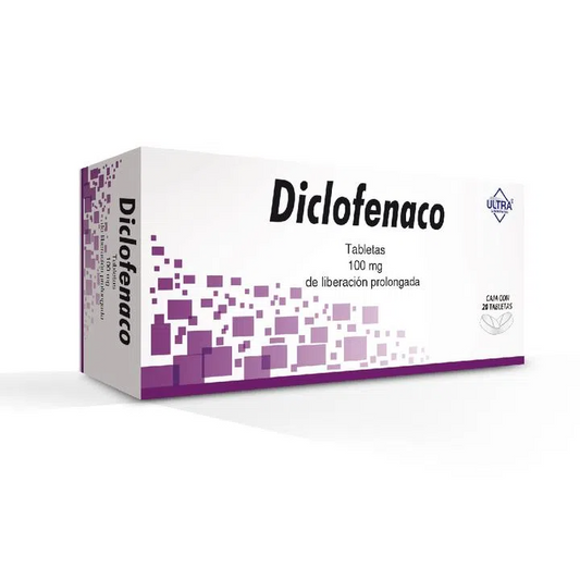 Diclofenaco 20 tabletas de liberación prolongada, Lab. Ultra (Diclofenaco 100 mg)