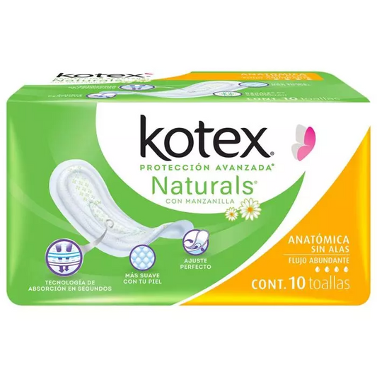 Kotex manzanilla anatómica sin alas 10 toallas  Kimberly-Clark