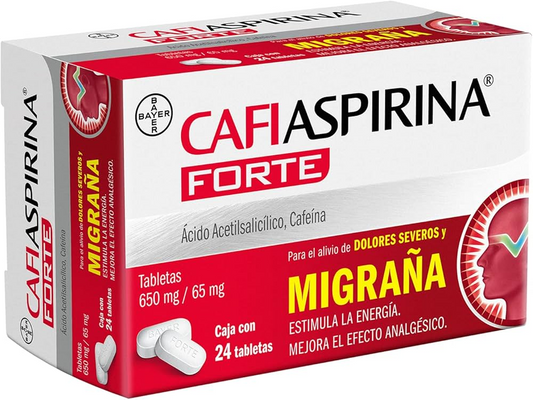 Cafiaspirina Forte 24 Tabletas Lab. Bayer (Ácido acetilsalicílico 650.000 mg , Cafeína 65.000 mg)