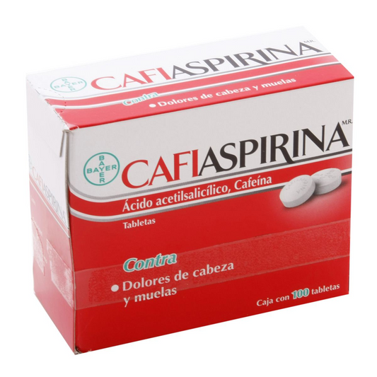 Cafiaspirina 100 Tabletas Lab. Bayer (Ácido acetilsalicílico 500.000 mg , Cafeína 30.000 mg)