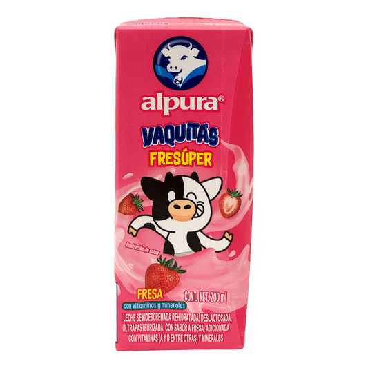 Leche Vaquitas fresúper sabor Fresa 200 ml, Alpura