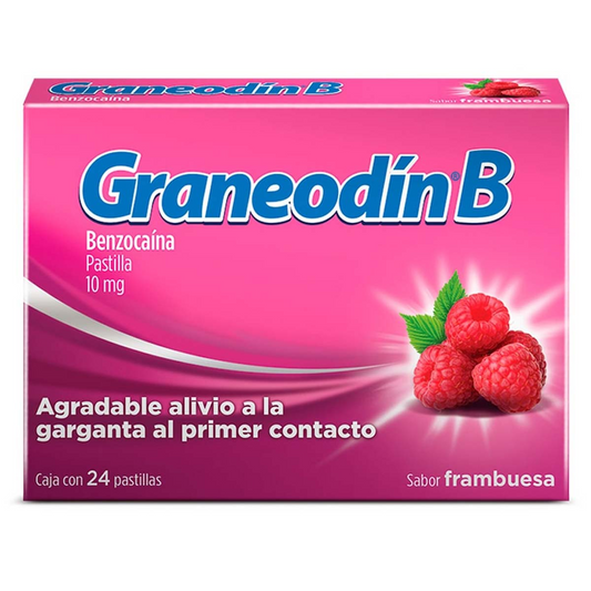 Graneodín B Frambuesa 24 pastillas, Lab. Bristol-Myers (Benzocaina 10.000 mg)