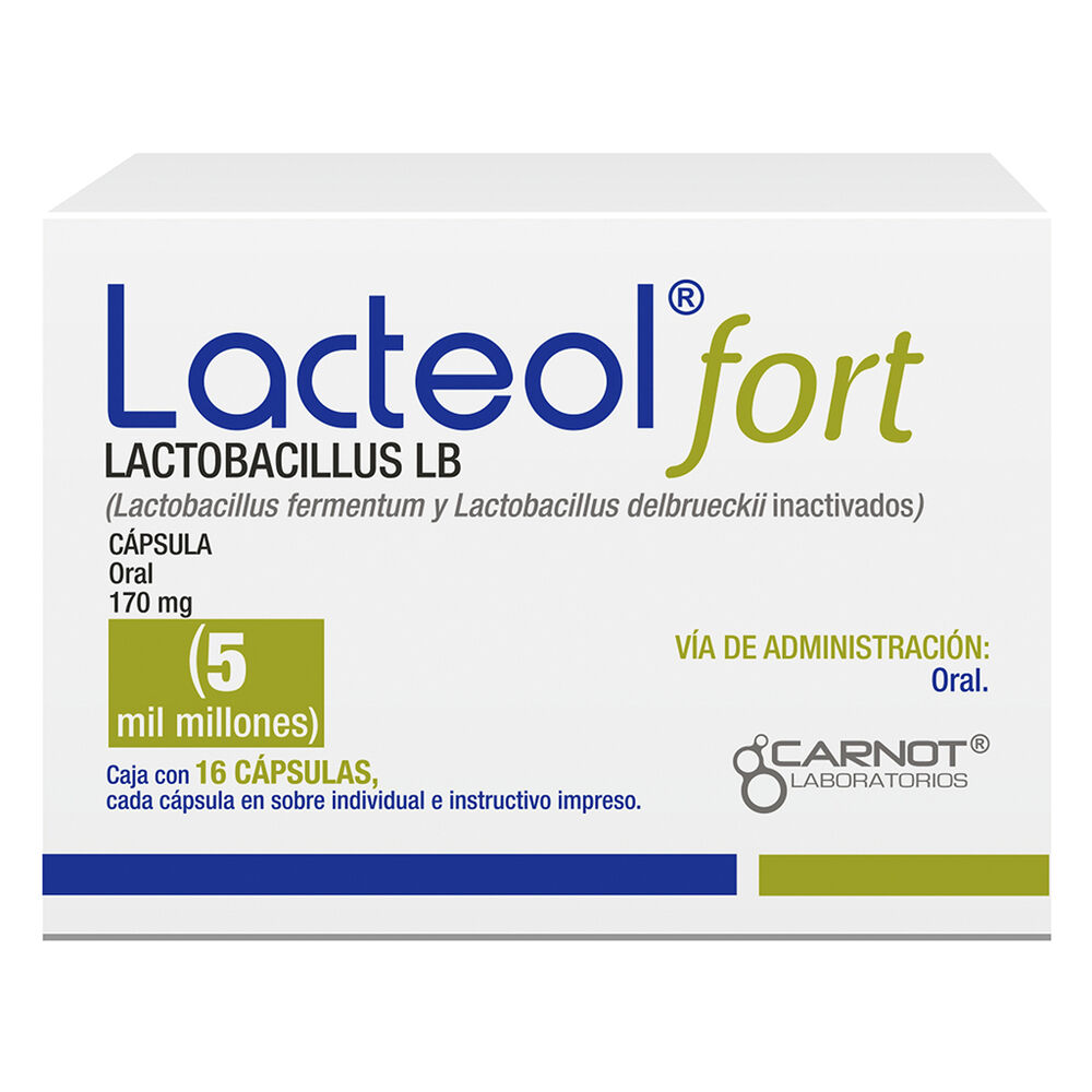 Lacteol Fort 16 cápsulas, Lab. Carnot (Lactobacillus LB 5 mil millones)