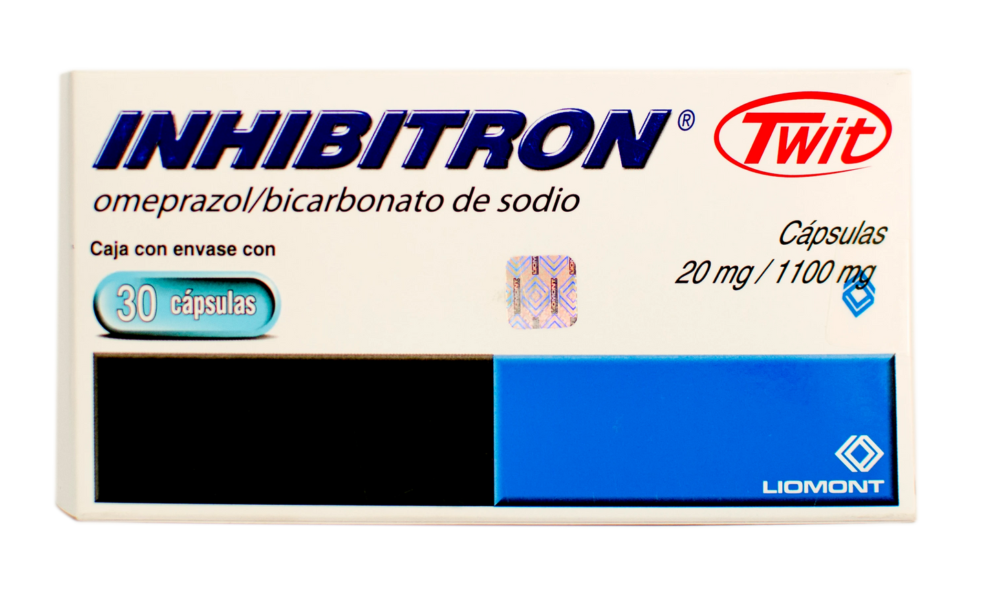 Inhibitron Twit 30 cápsulas, Lab. Liomont (Omeprazol 20 mg,  Bicarbonato de sodio 1100 mg)