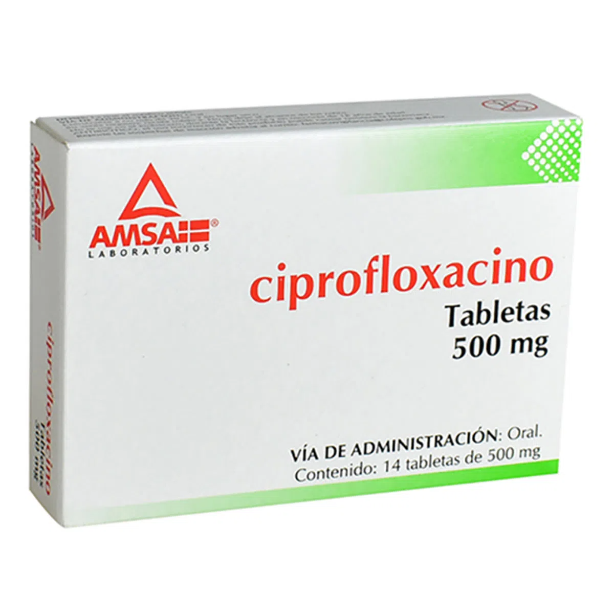 Ciprofloxacino 14 tabletas, Lab. AMSA (Ciprofloxacino 500 mg)