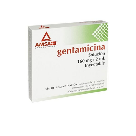 Gentamicina 5 ampolletas de 2 ml, Lab. AMSA (Gentamicina 160 mg / 2 ml)