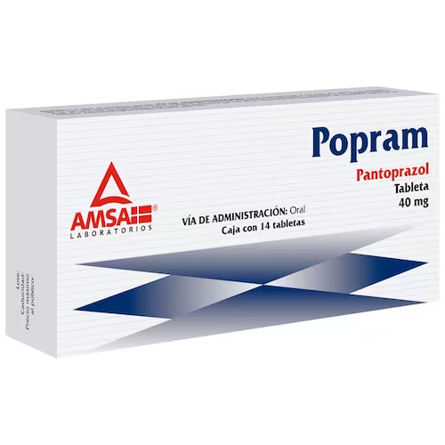 Popram 14 tabletas, Lab. AMSA (Pantoprazol 40 mg)