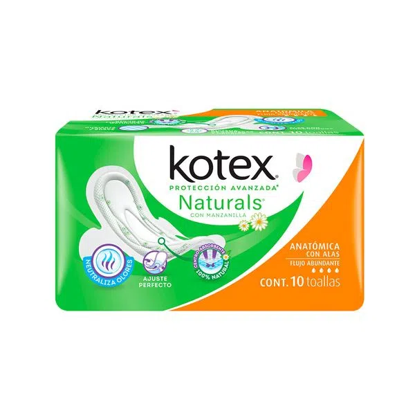 Kotex manzanilla anatómica con alas 10 toallas  Kimberly-Clark