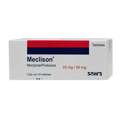 Meclison 20 Tab. Tabletas Lab. Son's (Piridoxina (Vitamina B6) 50.000 mg , Meclizina 25.000 mg)