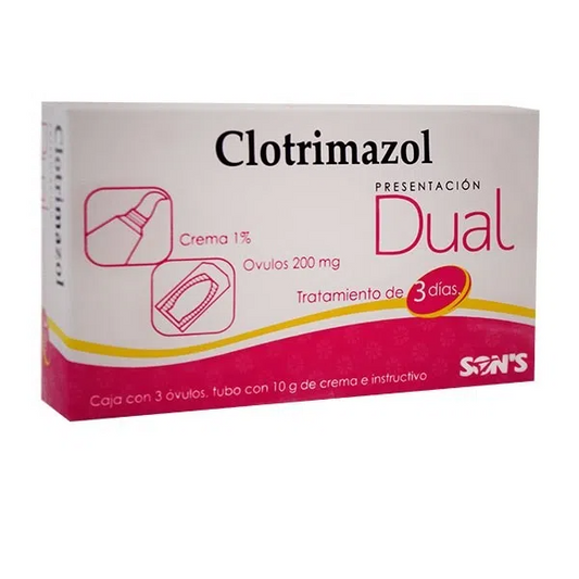 Clotrimazol Dual 3 óvulos y tubo de 10 g Varios Lab. Son's (Clotrimazol 200.000 mg y 1 %)