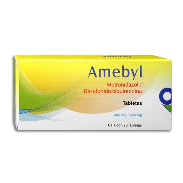 Amebyl 20 tabletas, Lab. Offenbach (Metronidazol 400 mg, Diyodohidroxiquinoleína 400 mg)