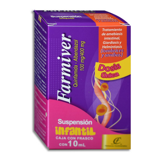 Farmiver Infantil 10 ml Suspensión (oral) Lab. Fármacos Continentales (Albendazol 400.000 mg / 10 ml , Quinfamida 100.000 mg / 10 ml)