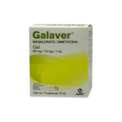 Galaver 10 sobres, 10 ml c/1 Gel Lab. Maver (Dimeticona 80.000 mg / ml , Magaldrato 10.000 mg / ml)