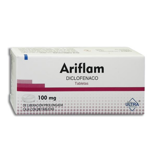 Ariflam 20 tabletas de liberación prolongada, Lab. Ultra ( DICLOFENACO 100 MG)