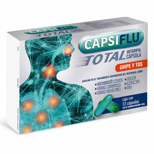 Capsiflu Total 12 cápsulas, Lab. Perrigo (Clorfenamina 2 mg, Fenilefrina 5 mg, Paracetamol 500 mg)